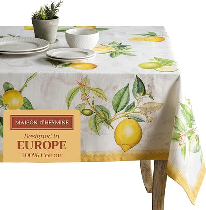 Maison d' Hermine Table Cloth Rectangle Table 100% Cotton 54 x 72 Inches Tablecloth Reusable Decorative for Dining Room, Farmhouse, Home, Party, Festive & Wedding Spring Summer - Limoncello