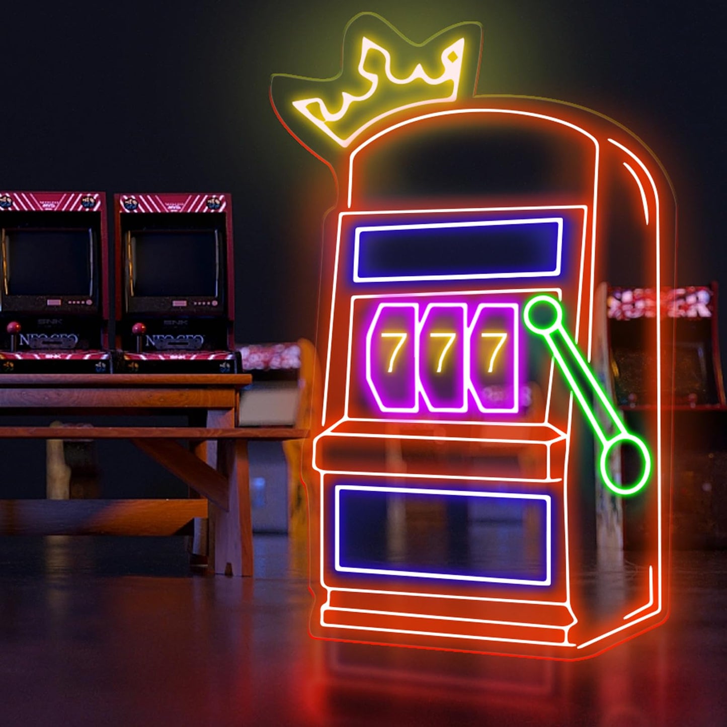 Slot Machine Neon Sign, Slot Machine Led Light, Game Icons For Casino, Playing Cards Aces, Poker Club And Casino Decor Gift For Gamer, Teen Boy Room Decor, Bar Decoration