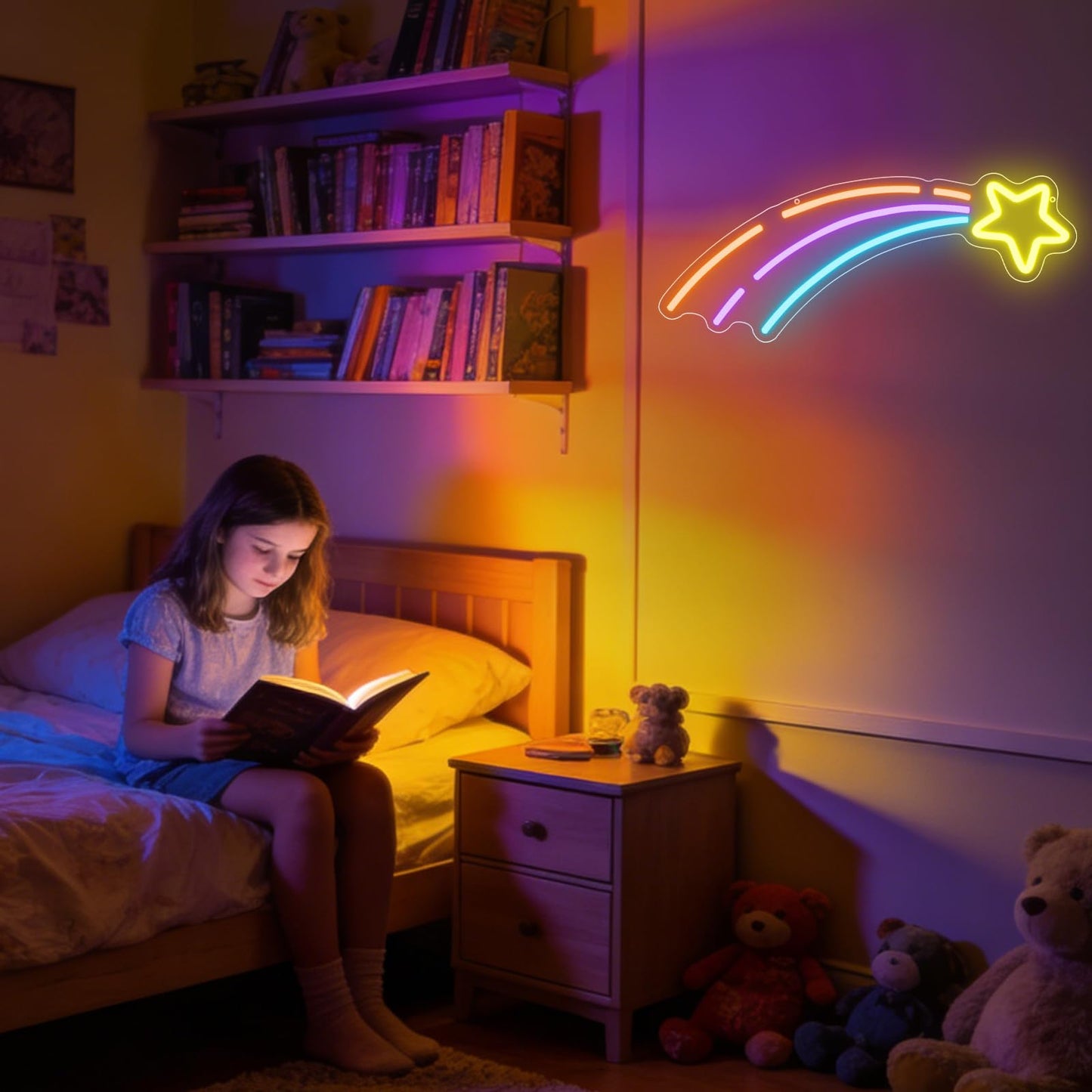 Star Lights LED Sign for Wall Decor,Meteor Neon Sign for Kids Bedroom Party Living Room Pride Events,Space Star Night Light Dimmable Gifts for Boys Girls Kids Astronomy Lovers USB Powered（16.9"*11.4"）