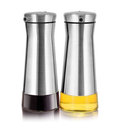 Aelga Olive Oil And Vinegar Dispenser Set -2 Pack Elegant Stainless Steel Oil Dispenser Set- Vinegar Bottle for Kitchen with No-Drip