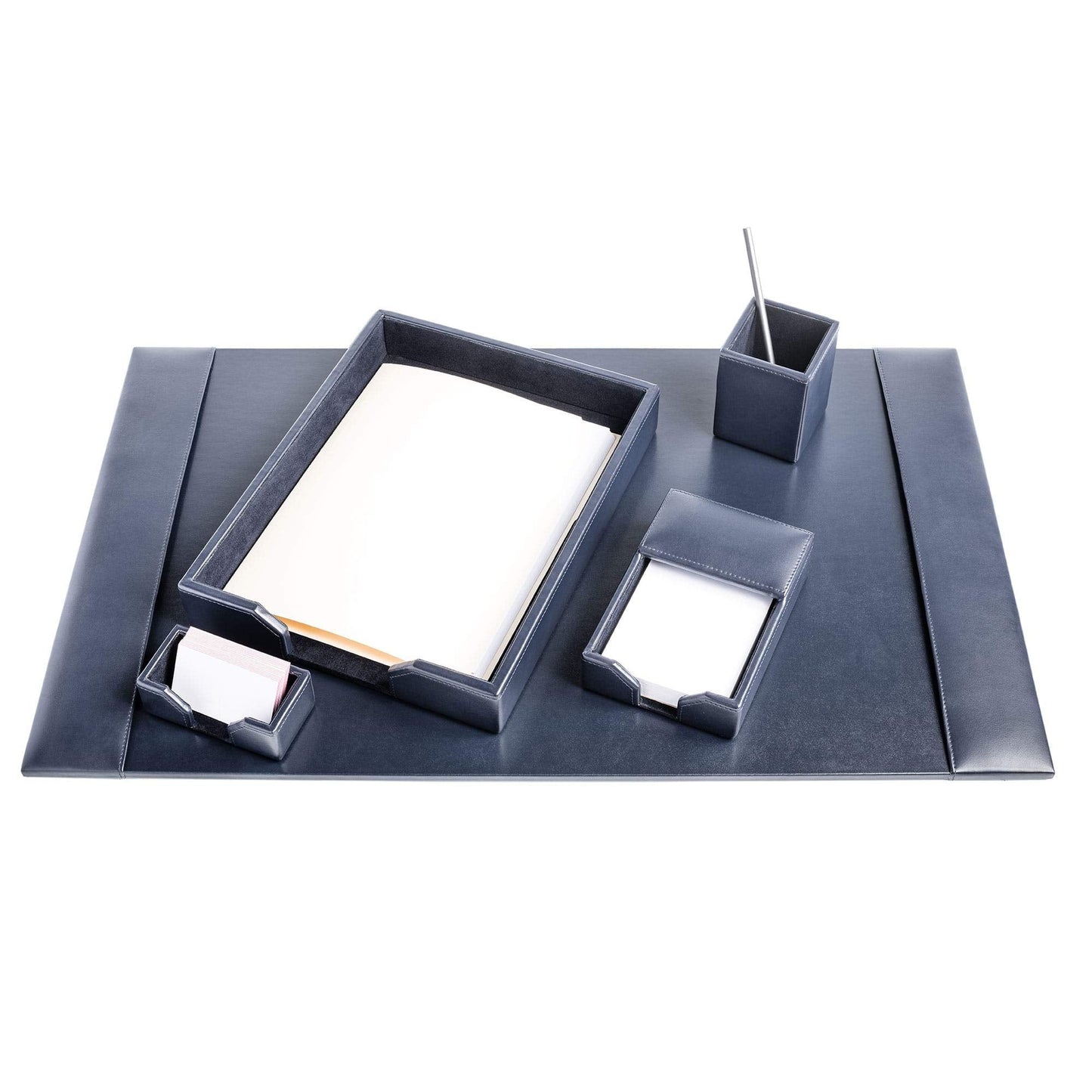 DACASSO Bonded Leather Desk Set - Luxury Leather Desk Pad & Desk Organization Essentials (Navy Blue, 5 Piece)