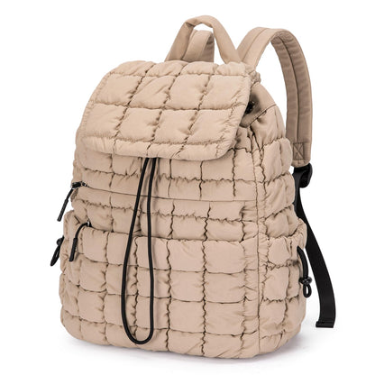 CLUCI Puffy Quilted Backpack for Women, Casual Lightweight Daypack for Women Travel (Khaki)