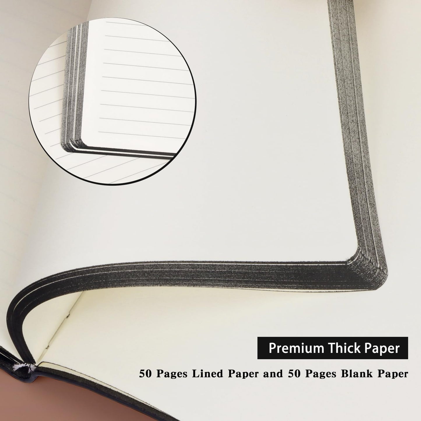 Toplive A5 Journal Notebook Soft Flexible Leather Cover, Premium Thick Lined and Blank Paper Double Layout 8.26" x 5.7" with Metal Bookmark, Black