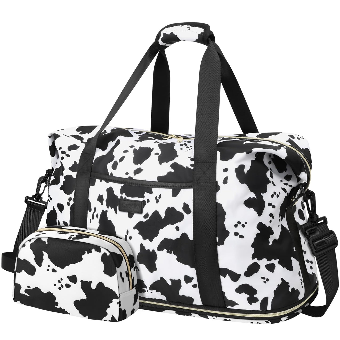 Expandable Travel Duffle Bag, Waterproof Weekender Overnight Bags for Women Men Hospital Bag for Women Labor Delivery Carry on Bag with Toiletry Bag for Travel Gym Airplanes(Cow Print, X-Large)