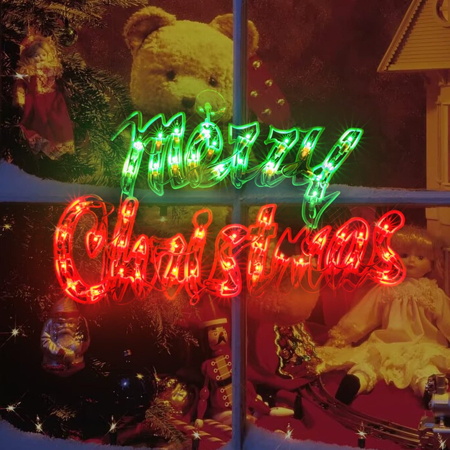 XMASLAND 18 Inch Merry Christmas Window Silhouette Lights Decorations, 50L Christmas Sculpture, 1-PACK