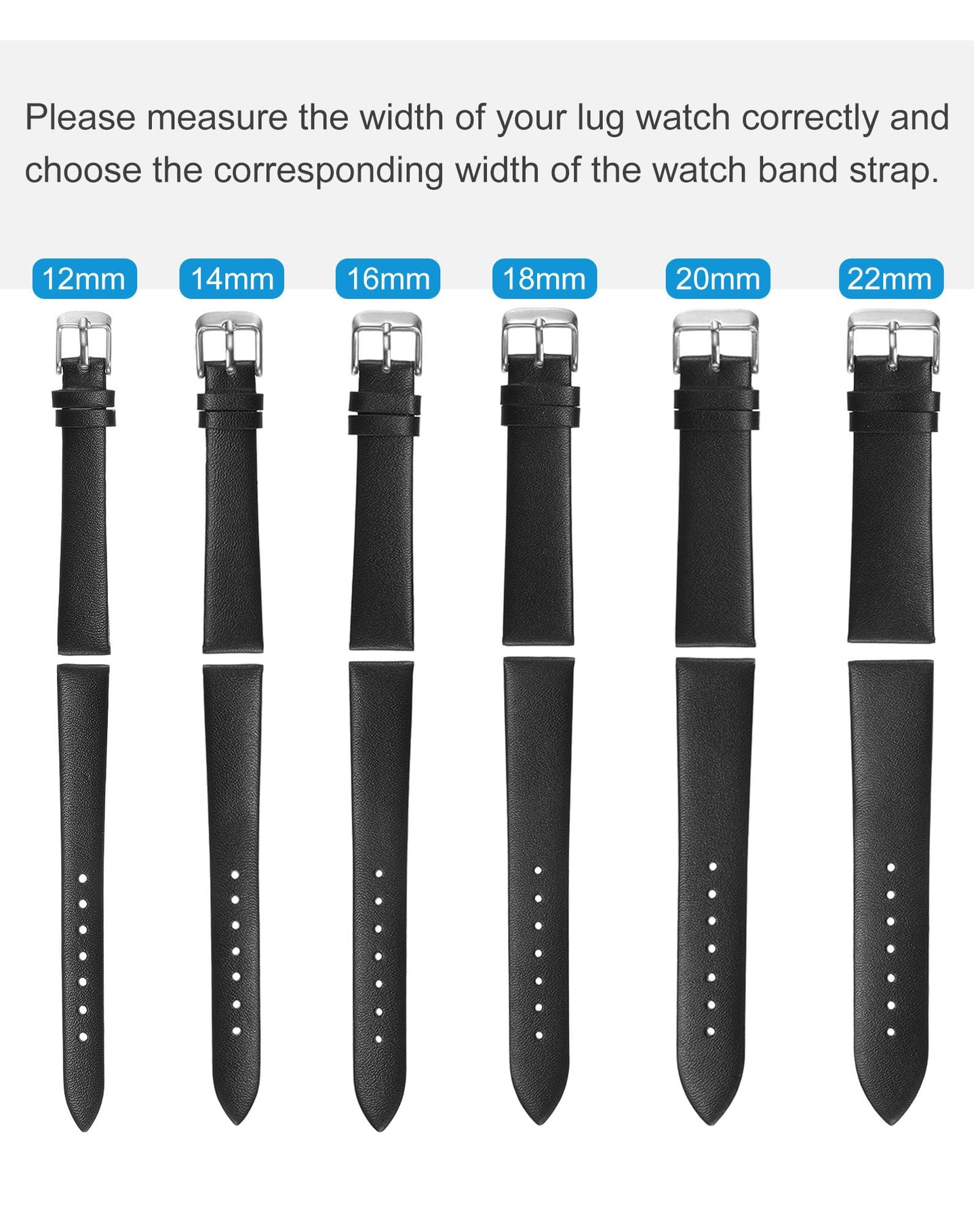 uxcell Black Genuine Leather Band 14mm Width, Flat Thin Elegant Leather Watch Strap for Women