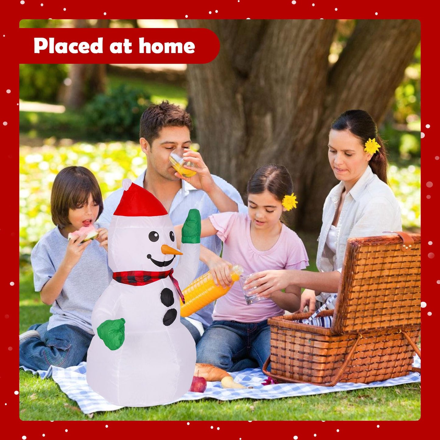 3FT Christmas Inflatable Outdoor Decorations Snowman with Red Hat, Blow up Yard Decorations with Built-in LED Lights for Xmas Party Outside, Yard, Garden, Lawn Decor