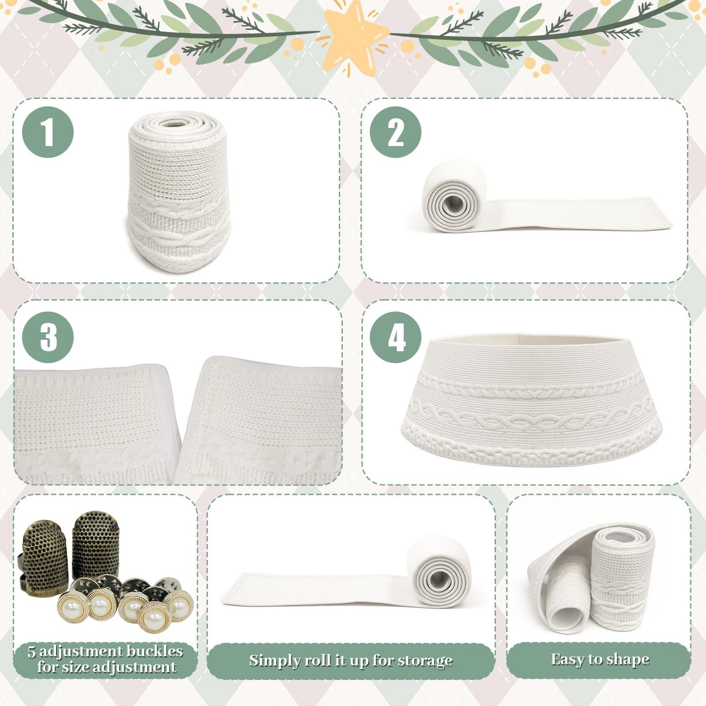 OurWarm 28 inch Christmas Tree Collar, Knit Cream White Christmas Tree Collars for Artificial Trees, Adjustable Tree Skirt Collar Base for 6ft 7.5ft 9ft Trees Holiday Home Indoor Xmas Tree Decoration