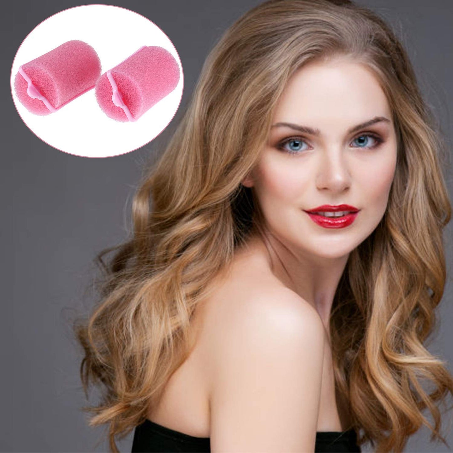 Geyoga 18 Pieces Sponge Hair Rollers Large Soft Foam Hair Styling Curlers Large Size Hairdressing Curlers for Women(1.6 x 2.8 Inches,Pink)