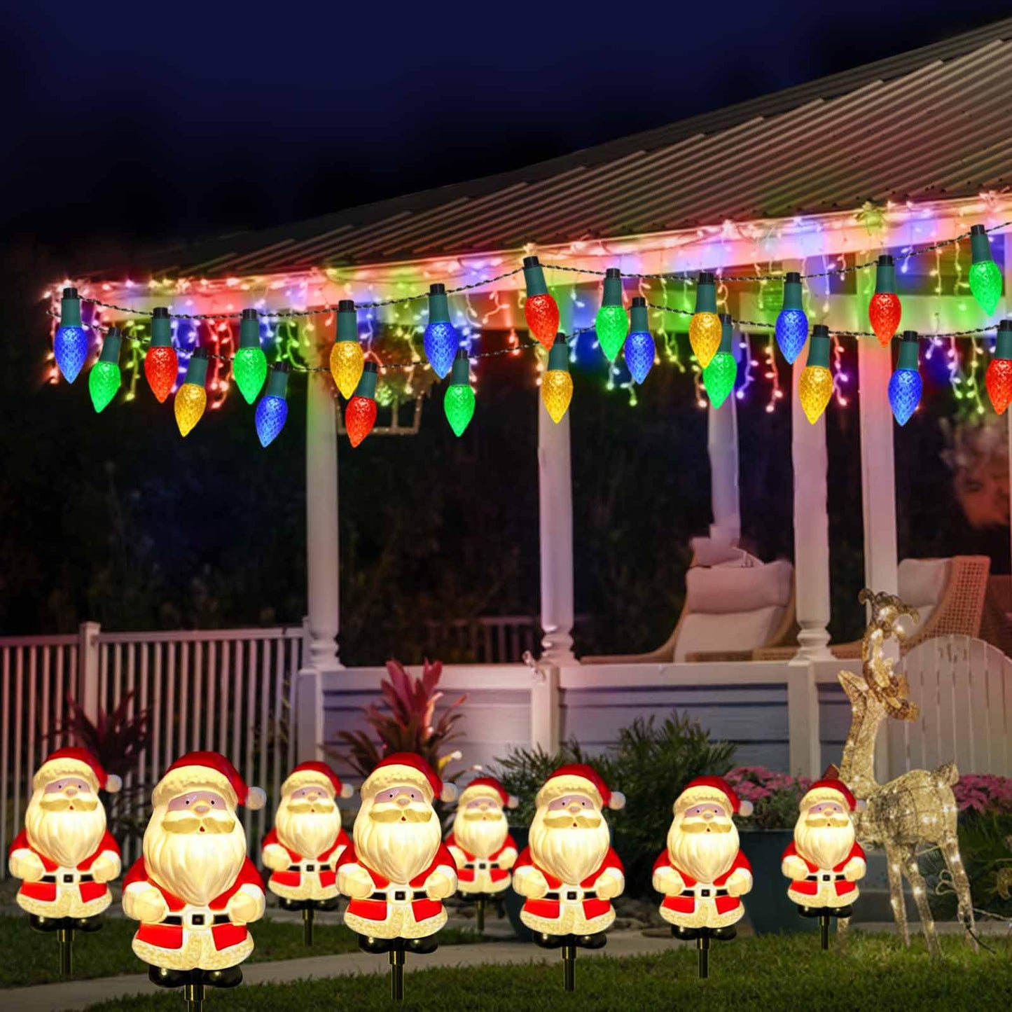 Windpnn Upgraded 6-Pack Solar Christmas Garden Stake Lights, Outdoor Waterproof Solar Santa Claus Stake Christmas Pathway Lights for Garden Decorations Lawn Pathway Patio (8 Modes)