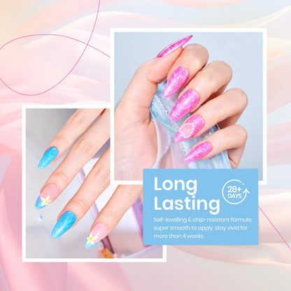 Beetles Cat Eye Gel Nail Polish Set, 6 Summer Colors Pastel Shimmer Glitter Gel Polish Kit Soak Off LED UV Curing Requires Pink Red Blue Orange Green Purple Velvet Gel with Magnet Gift for Women