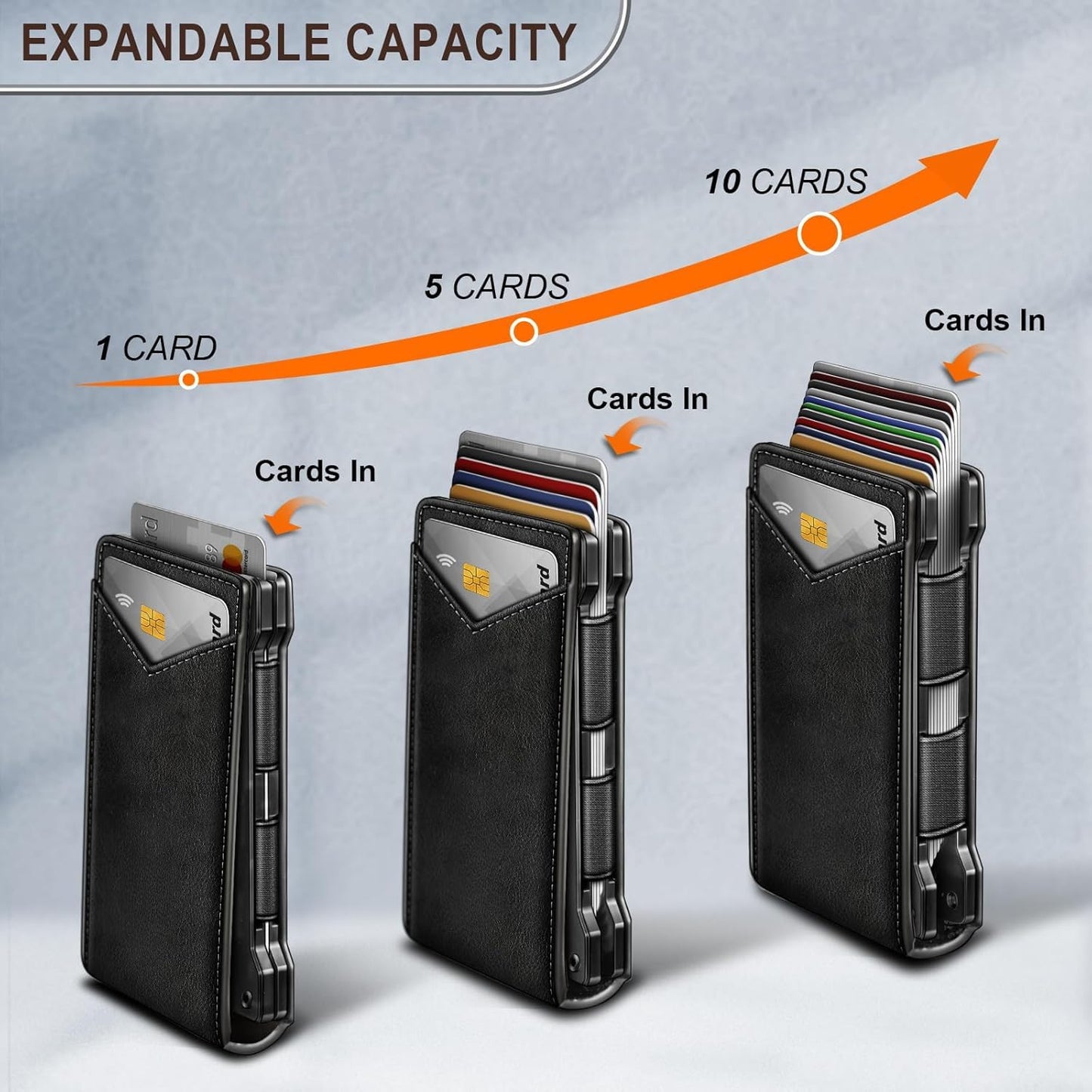 Men's Slim RFID Blocking Wallet Genuine Leather Front Pocket Design with Money Clip Holds 12 Cards Magnetic Flip Case (Black)