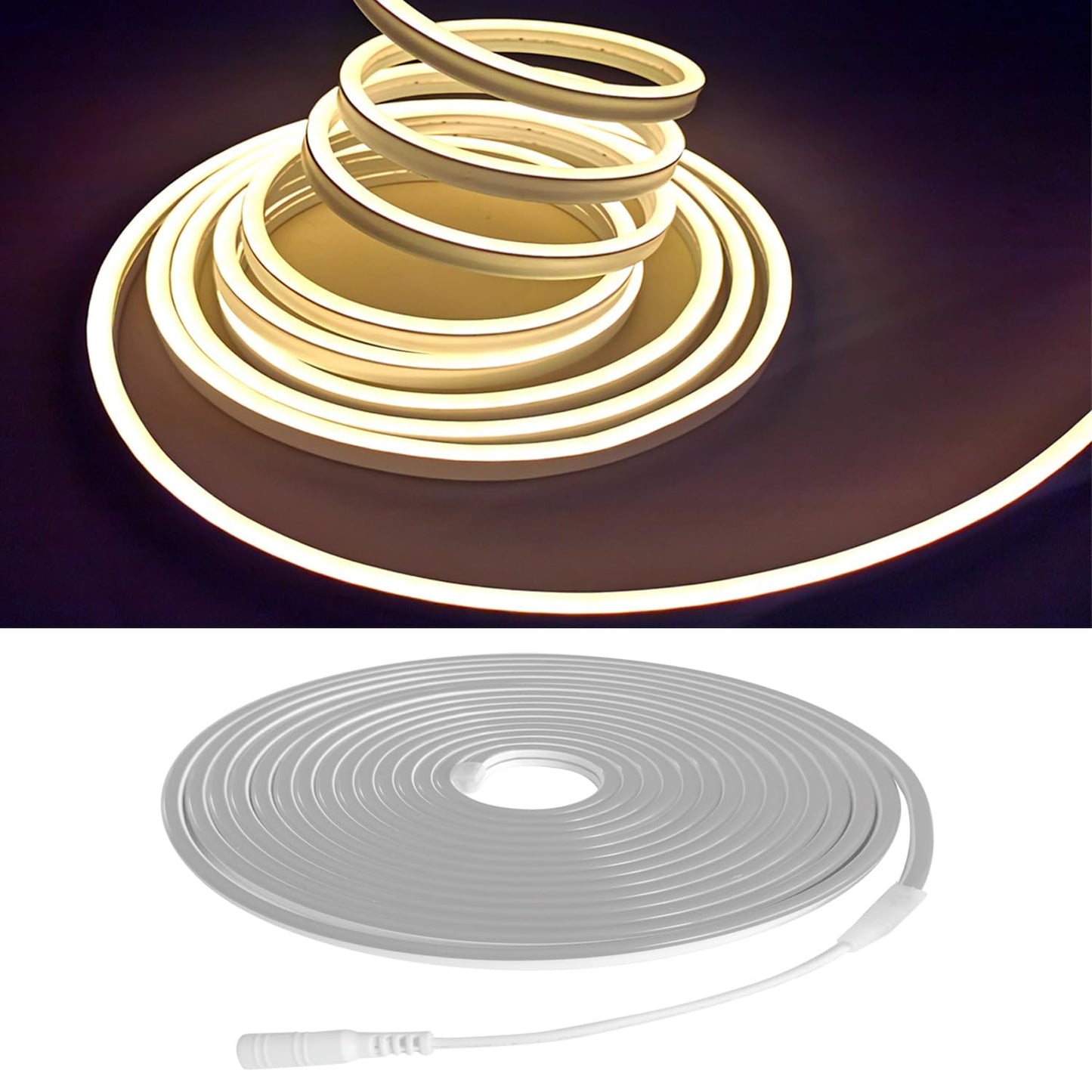 Maxlaxer Warm White Neon LED Strip Lights, 16.4ft 12V Waterproof Flexible Light for Indoor/Outdoor Decoration (Includes Power Adapter)