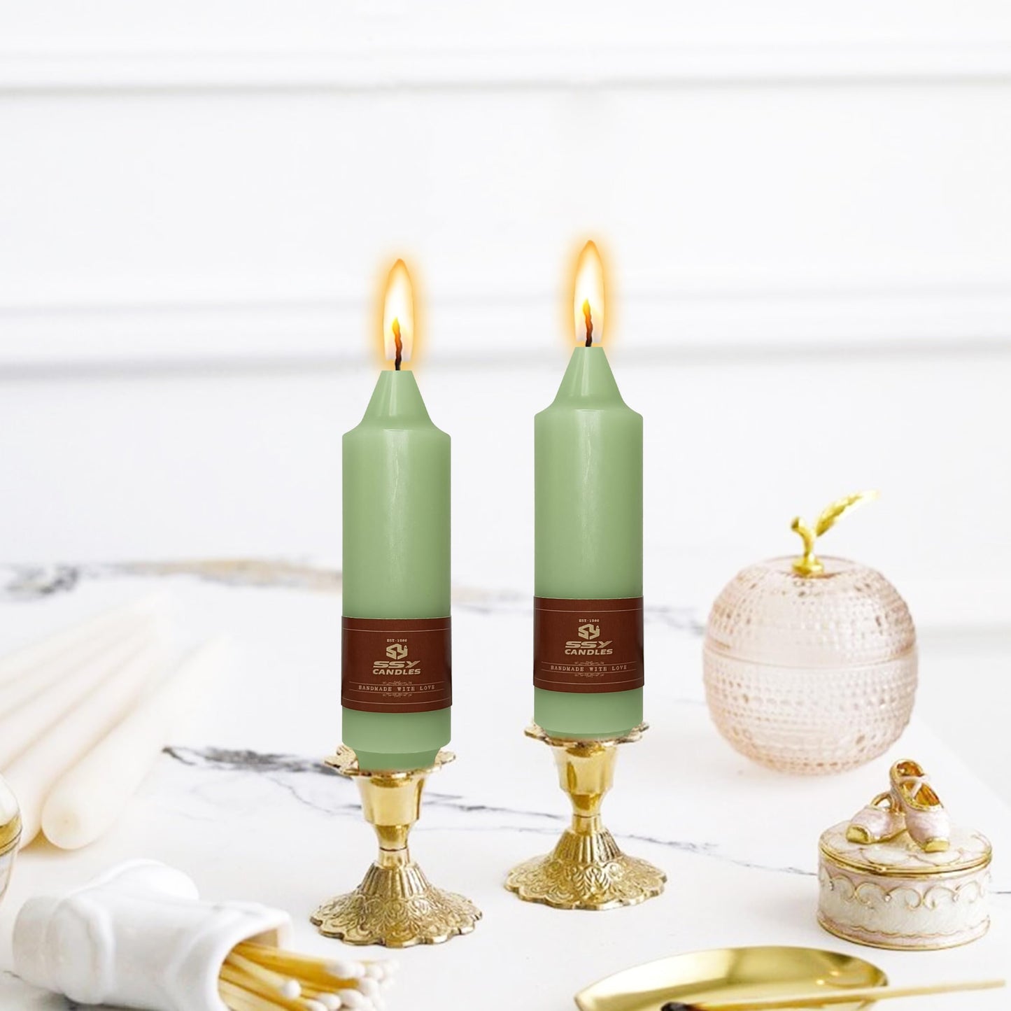 5 in Unscented Taper Candles Light Green Candles 4 PCS Smokeless Small Candlesticks for Dinner Household Wedding Party Home Décor