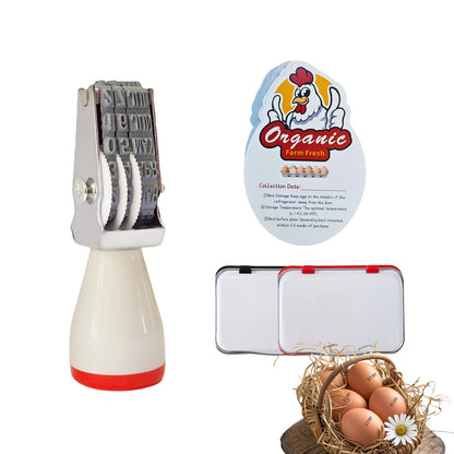 Aunewrick Egg Dater Kit, Date Stamp, 2 Fade-Resistant Inks (Red & Black), Stamper Pad, 50 Farm Fresh Eggs Instructions, for Chicken Duck Turkey Goose Eggs