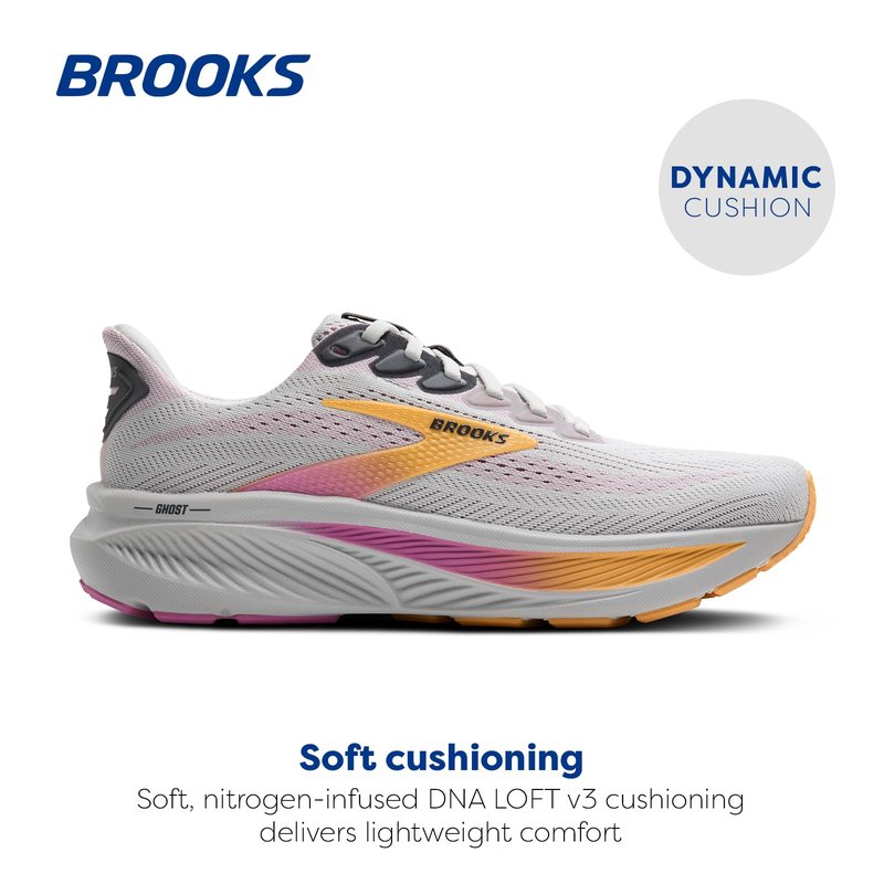 Brooks Women’s Ghost 17 Neutral Running Shoe - Oyster/Apricot/Pink - 7 X-Wide