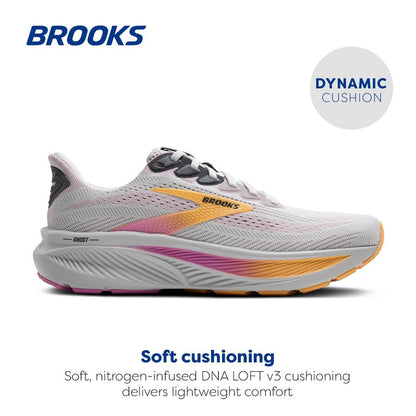 Brooks Women’s Ghost 17 Neutral Running Shoe - Oyster/Apricot/Pink - 7 X-Wide