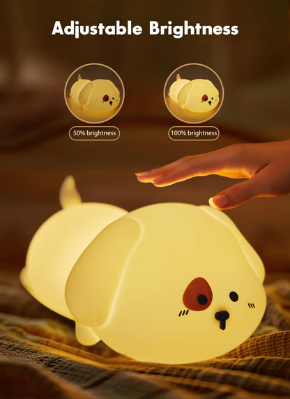 Minetom Night Light for Kids, Cute Silicone Puppy Night Light with 2 Levels of Brightness, 7 Colors Kawaii Touch Lamp for Bedroom, Girls and Boys, Toddler, Nursery, Baby Gifts, Rechargeable