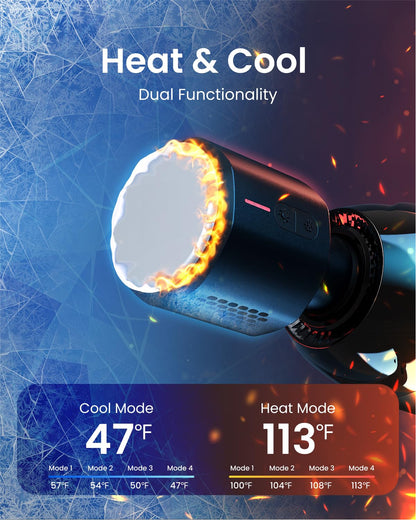 RENPHO Power+ Thermacool Massage Gun with Heat and Cold, Fathers Day Dad Gifts, 12mm Amplitude Deep Tissue Percussion Massager for Professional Athletes, App Controlled Guided Courses, 6 Speeds