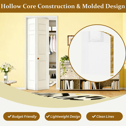 Bifold Door for 30" x 80" Opening, Raised Textured 6-Panel Hollow Core Closet Door with Hardware Kit, Interior Folding Barn Doors Panels, White Primed