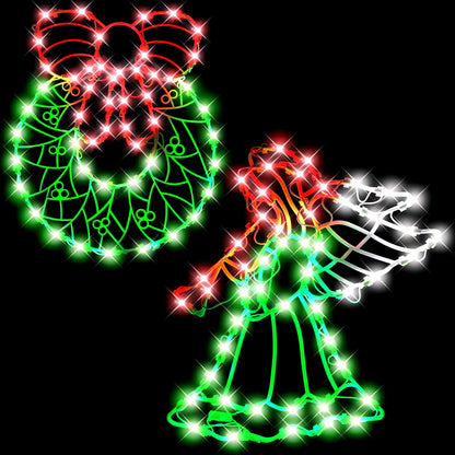 SUPHONOR 16" Christmas Window Silhouette LED Lights Decorations, Pack of 2 Sign Lighted Wreath and Angel Christmas Window Lights for Indoor Wall Door Glass Decor, Window Hanging Lights