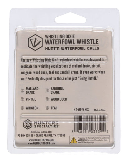 Hunters Specialties Duck Whistling Dixie Waterfowl Whistle 6-in-1 Game Call - Vocalizations of Mallard Drake, Pintail, Widgeon, Wood Duck, Teal, & Sandhill Crane