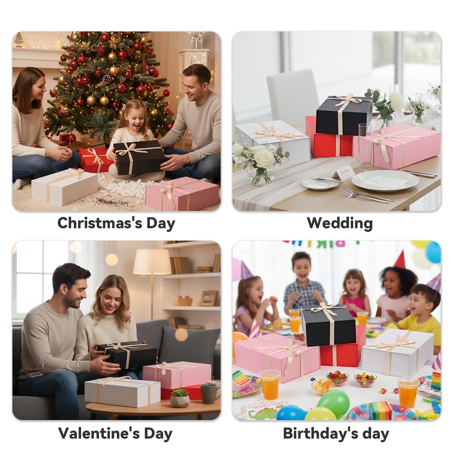 Brothersbox Black Gift Box 13.8"x9.1"x4.3" Large Gift Boxes for Presents with Magnetic Lid, Ribbon, Collapsible Boxes for Valentine's Day Mother's Day Christmas Birthday Wedding