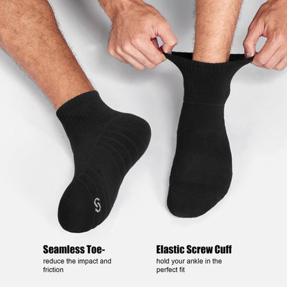 Lapulas Athletic Quarter Socks for Men Women, Cotton Mesh, Cushioned Arch Support, Non-Slip Running Ankle Design, 6 Pack