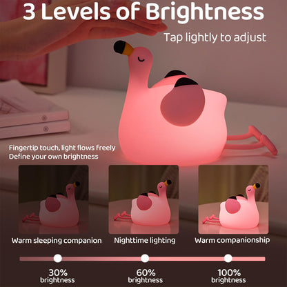 DADYLOBO Pink Flamingo Night Light for Kids, Dimmable Silicone LED Baby Nursery Night Light, Funny Nightlight Girls Trendy Gifts, Rechargeable Bedside Lamp Kawaii Pink Decor for Bedroom Home Office