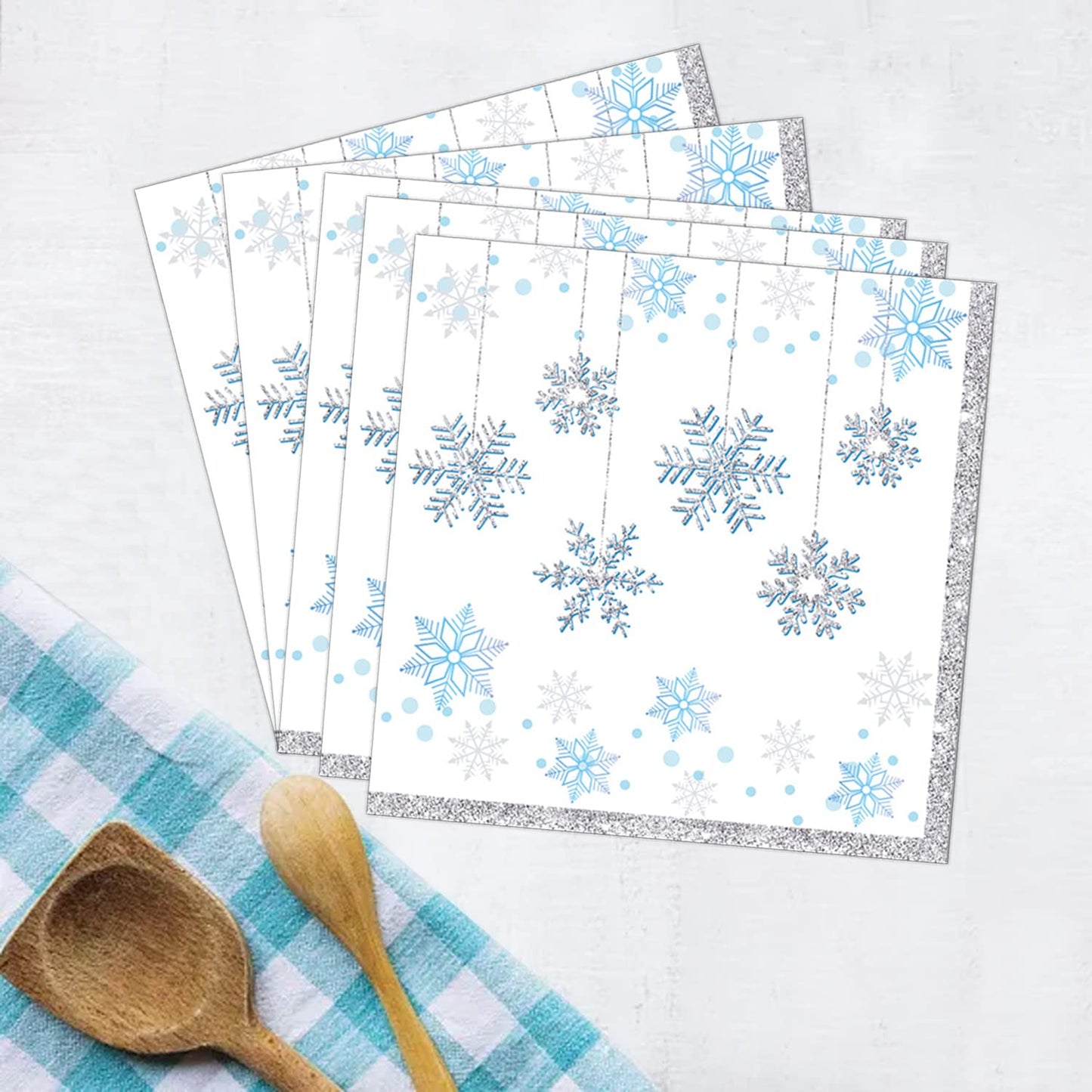 Dulousia Snowflake Napkins, Disposable Wonderland Party Paper Napkins, Luncheon Blue White Snow Theme Party Decorations, Birthday Beverage Napkin, Winter Celebration Supplies, Unfolded 13x13in, 40Ct