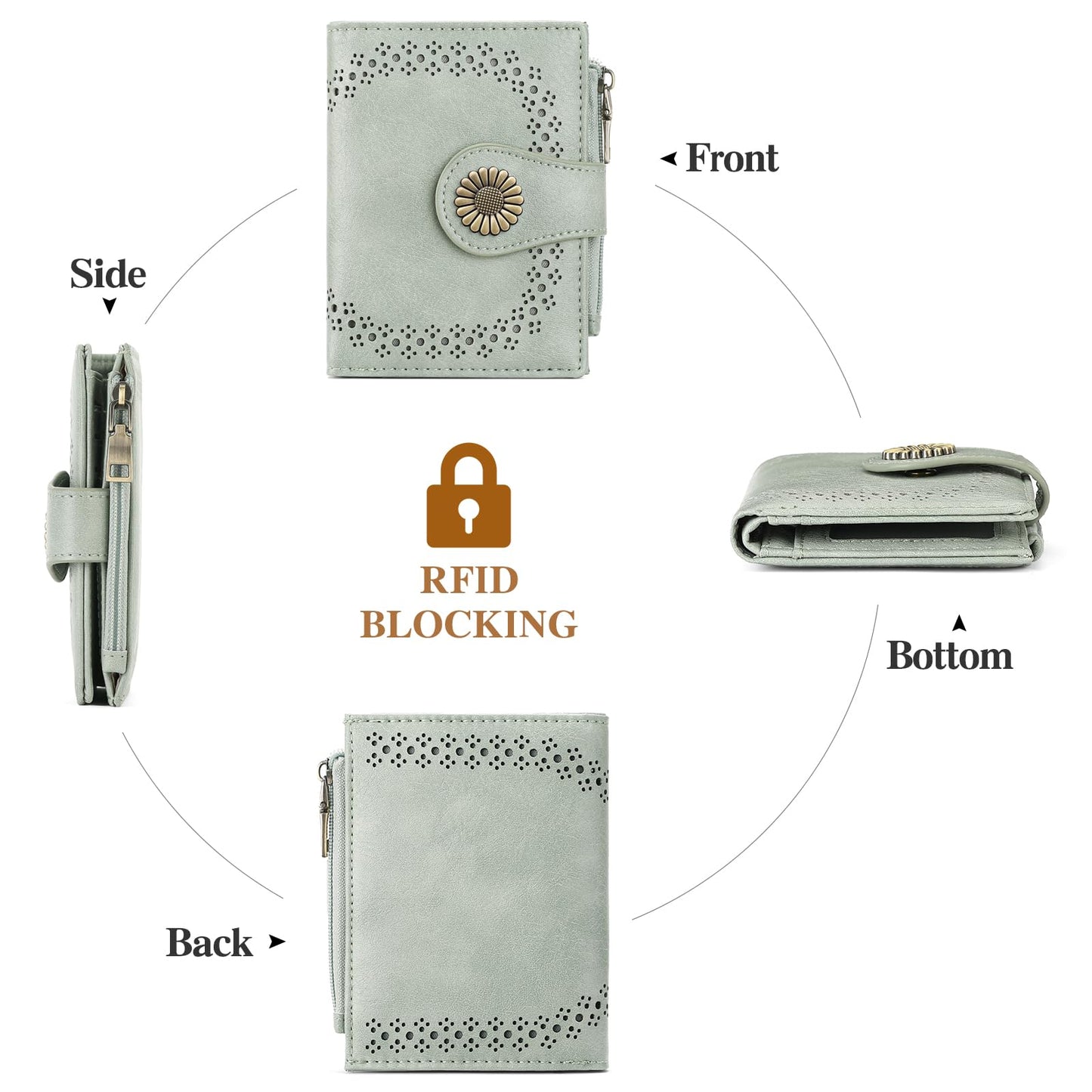 SENDEFN Small Wallets for Women Bifold RFID Blocking Leather Card Holder Compact Wallet with Zipper Coin Pocket