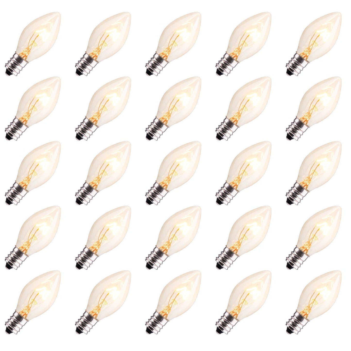 Brightown 50-Pack C7 Christmas Replacement Bulbs, C7 Clear Incandescent Bulbs for Christmas Light Strings, E12 Candelabra Base, 5 Watt, Clear