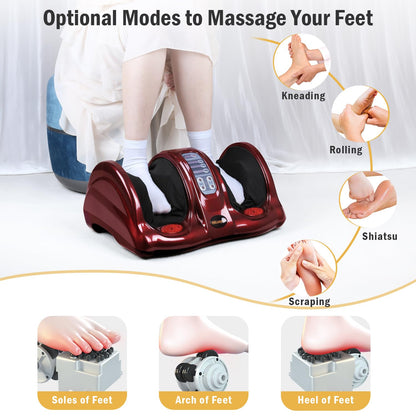 H&B Luxuries Shiatsu Foot Massager Machine with Remote Controller, Kneading and Rolling Home Massagers for Feet, Ankle, Calf, Leg, Gift for Men, Women, Father, Mom Parents and The Elderly, Red