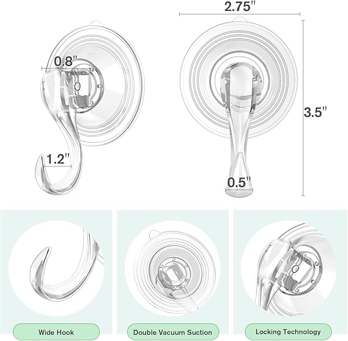 VIS'V Wreath Hanger, Large Suction Cup Wreath Hooks with Wipes, Heavy Duty, 22 LB Capacity, Removable and Reusable, Clear, 4 Pcs