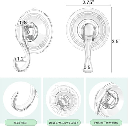 VIS'V Wreath Hanger, Large Suction Cup Wreath Hooks with Wipes, Heavy Duty, 22 LB Capacity, Removable and Reusable, Clear, 4 Pcs