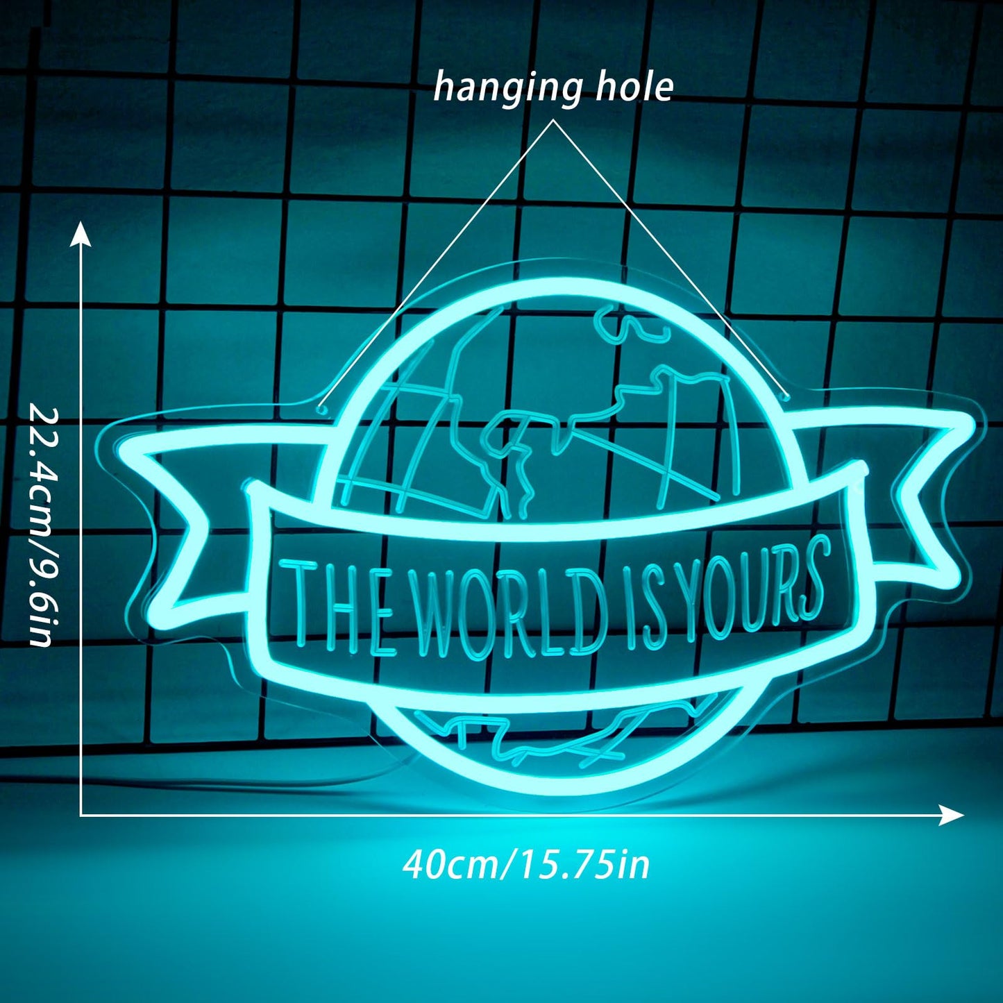 The World Is Yours Neon Sign Motivational Blue LED Neon Light for Classroom, Bedroom Man Cave Wall Decor Dimmable, Unique Birthday Christmas Gift for Kids, Teens, Adults
