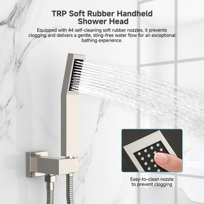 SR SUN RISE Shower Faucet Set & System - 10 Inch Rainfall Shower Head & Handle Set Wall Mounted Brushed Nickel Solid Brass Valve Trim Kit Included