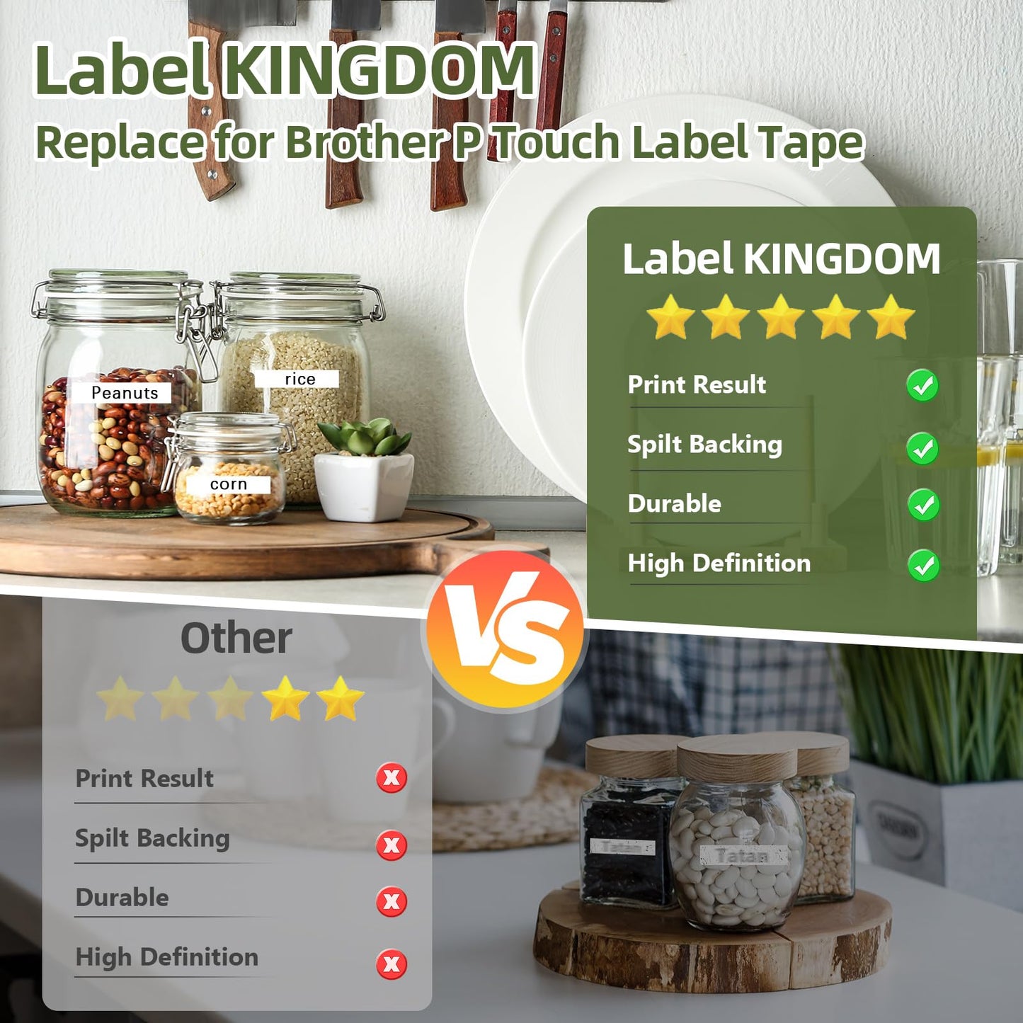 Label KINGDOM Aze-231 Refill Compatible with Brothr p Touch tze laminatied Label Maker Tape 12mm 1/2"(0.47") for ptouch Printer PTD210 PTD220 PTH110, 10 Pack