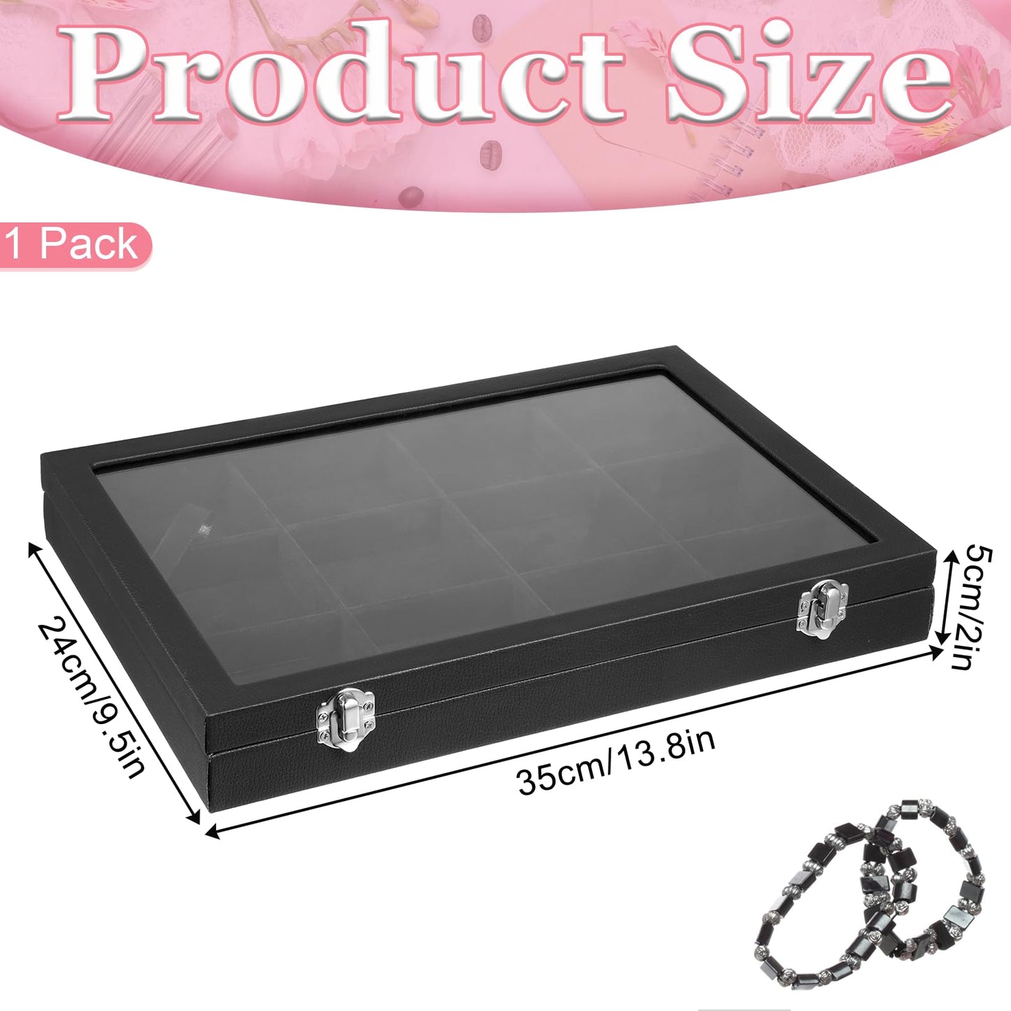 12 Grid Stackable Bracelet Holder Organizer Box for Drawer Tray, Velvet Jewelry Organizer Box Bracelet Display Jewelry Trays with Transparent Glass Lid Bangle Necklace Ring Holder Case for Selling