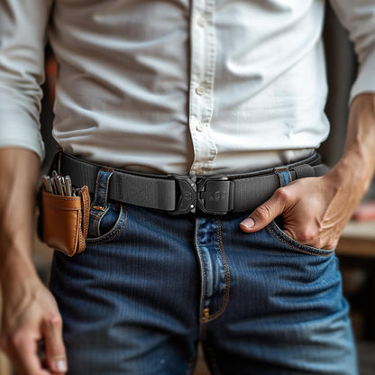 KEMISANT Men Tactical Belt,Stretch Nylon Belt Adjustable for Rigger Military Heavy Duty Work 1.5"-Quick Release(Black/Light Gray,30"-34" Waist Adjustable)