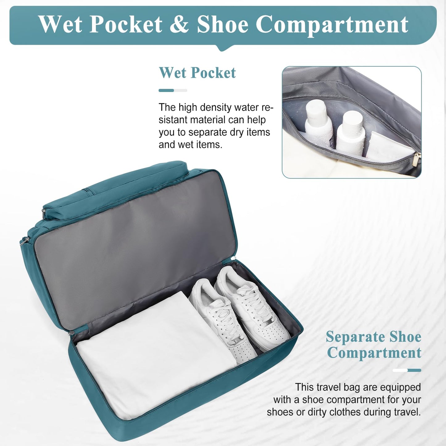 Travel Duffle Bag, Weekender Bags for Women,Carry On Overnight Personal Item Travel Bag with Shoes Compartment,Peacock Blue