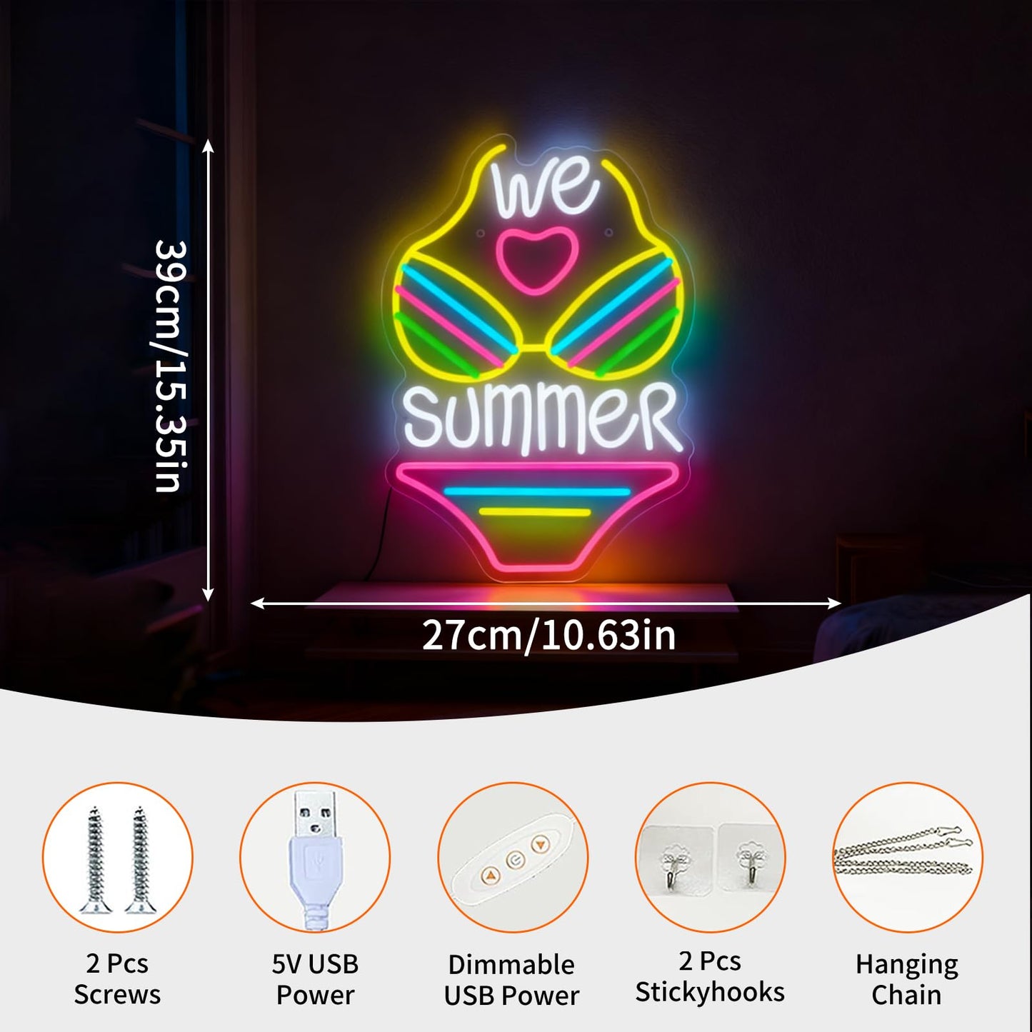 Neonawall Summer Neon Sign for Wall Decor Bikini Light Up Led Sign Birthday Party Gifts Led Decorative Night Signs Room Decorations Supplies Christmas Party Gift for Friend Family Home Photo Prop