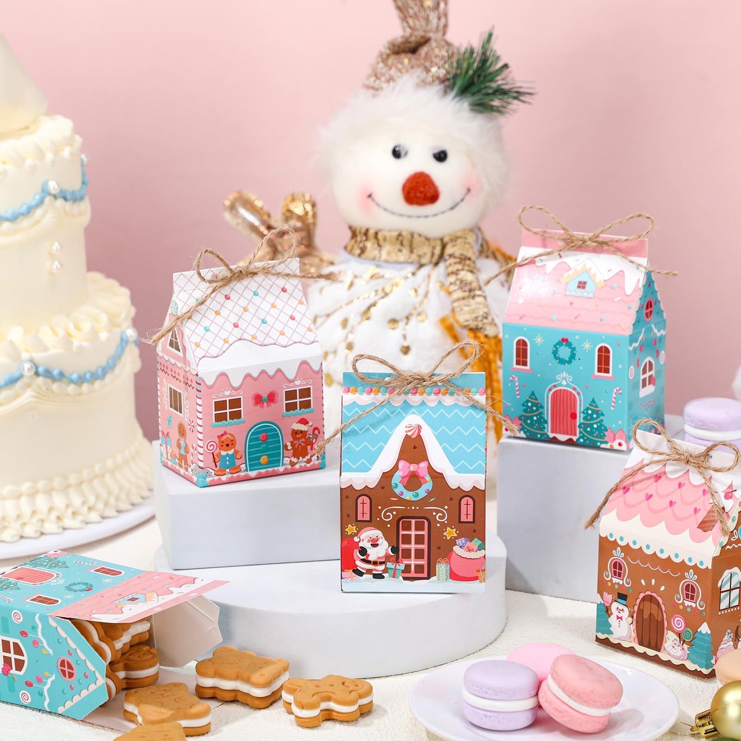 Zhanmai Christmas Treat Boxes Candy Gingerbread House Mini Christmas Party Favor Box Small Paperboard Gift Container for Xmas Holiday Party Treat Cookie Goodie Snack Gift Packaging