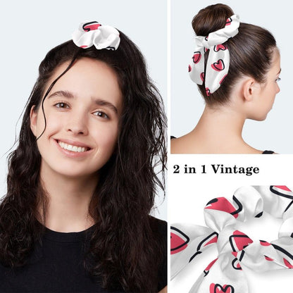 Adjustable Working Cap Pink Hearts Bouffant Hat with Buttons Scrub Hat with Bow Hair Scrunchy for Woman