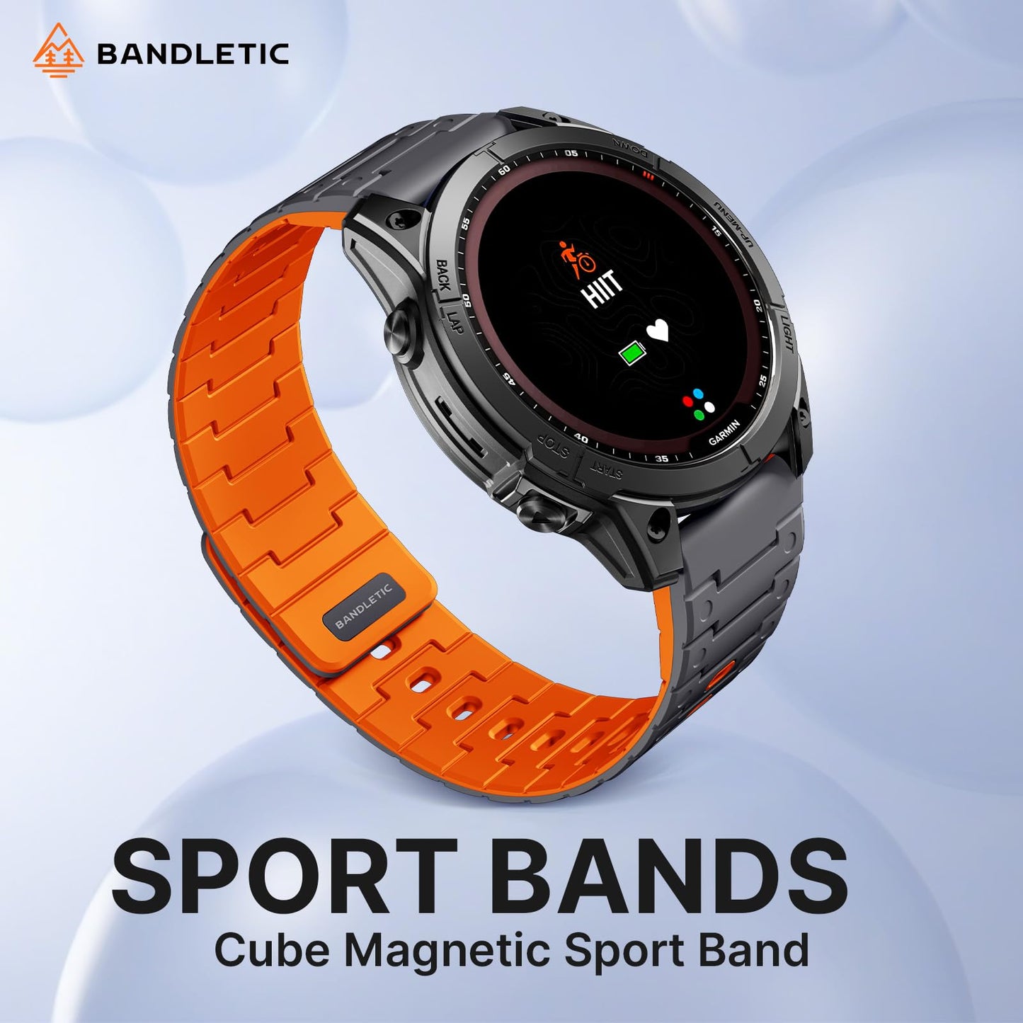Bandletic 22mm Quick Fit Bands Strong Magnet Compatible with Garmin Fenix 8 45mm/Fenix 7/7 Pro/6/6 Pro/5/5 Plus/Instinct 2/Forerunner 965/955/945/Approach S70 47mm/S62/S60/Epix 2 Pro 47mm/Quatix7/6/5
