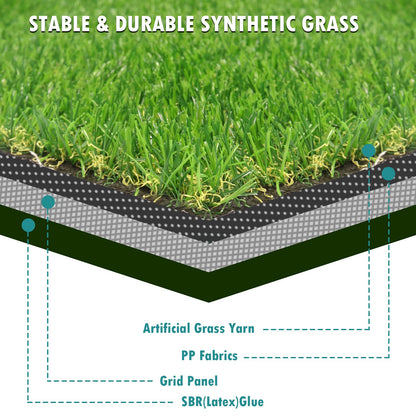 Heyroll Artificial Turf Grass Indoor Outdoor 7 ft x 15 ft, 0.8 inch Realistic Synthetic Fake Grass, Artificial Lawn Rug Dog Pets Mat, Turf Carpet for Patio Landscape Backyard, Custom Size