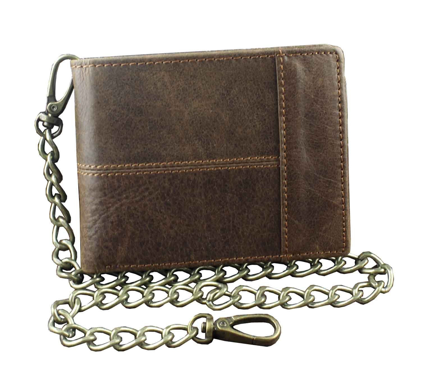 punkman2000 New Vintage Brown Leather Wallet With Chain Mens Bifold/Many Card Holder
