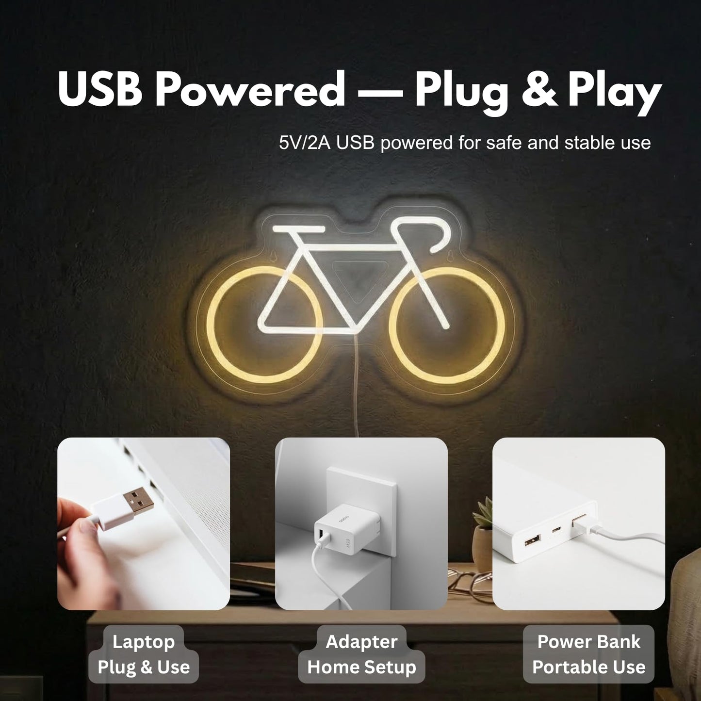 Bike Neon Sign for Wall Decor, Neon Bicycle Sign USB Powered Cycling Room Decor for Bedroom, Garage, Man Cave, Gift for Bike Lovers, 13.9×8.1"