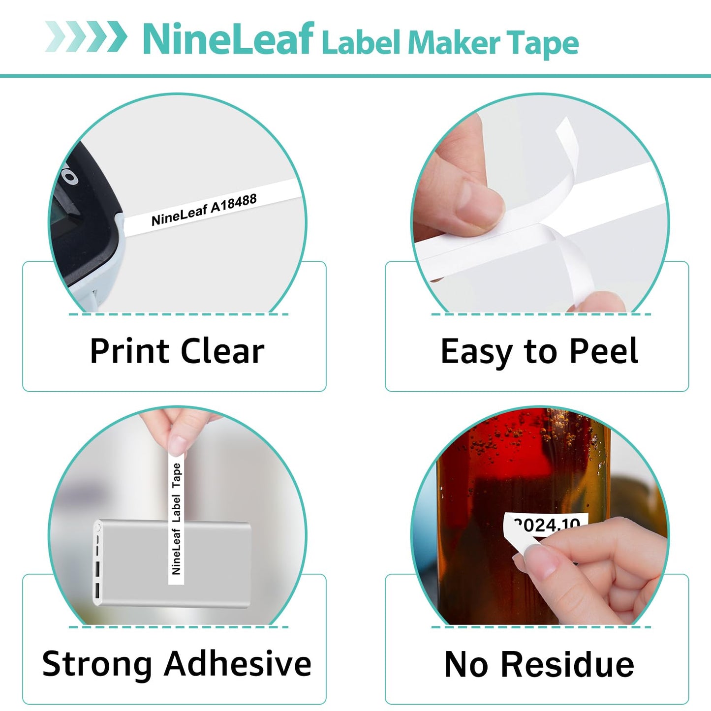 NineLeaf 10 Pack Black on White Flexible Nylon Compatible for Dymo Rhino 18488 12mm 1/2'' Label Tape Replacement with Industrial Rhino Pro 1000 3000 5200 4200 Label Makers