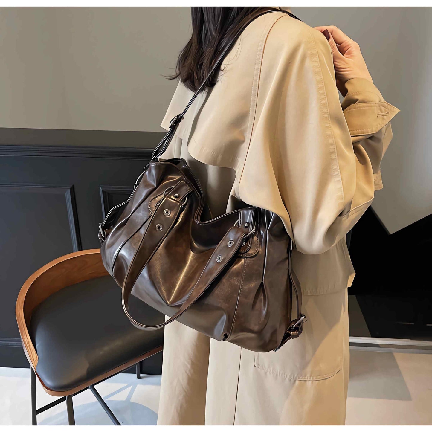 city vintage shoulder bag for women, brown soft vegan faux leather crossbody purses, large capacity hobo crossbody bag, fall fashion casual handbag